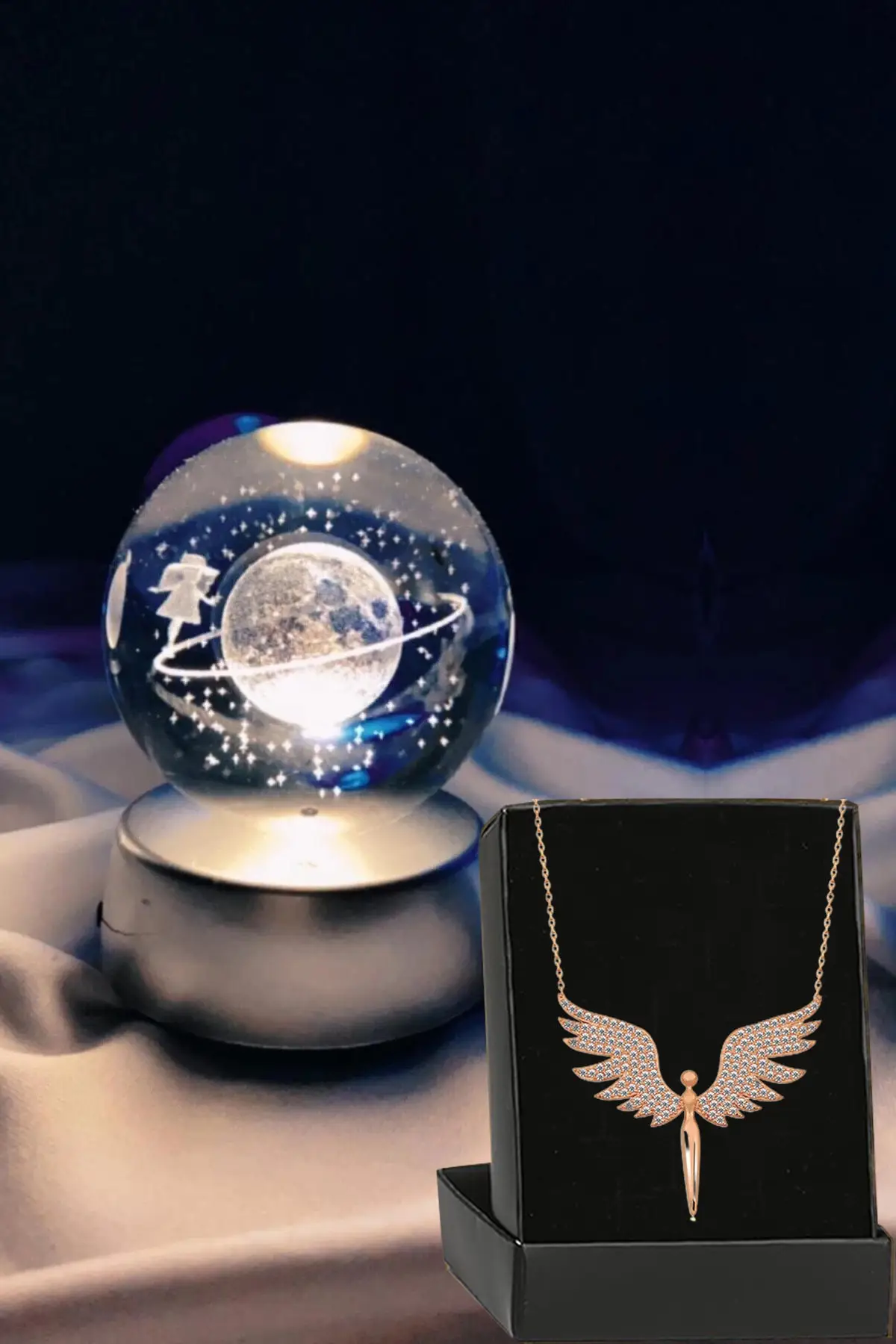 

Color Changing Led Light Glass Saturn Girls Globe Full Moon Lamp Crystal Ball And Gold Angel Pendant Snow Globe Gift