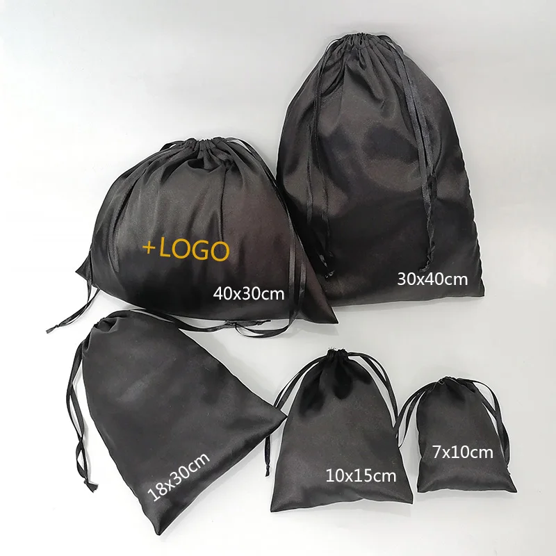 

Smoothly Satin Hair Bag Drawstring Gift Bags Wigs/Extension/Makeup/Jewelry/Wedding/Shoes/Clothes Dust Packaging Bag Custom Logo