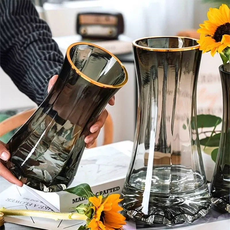 

NEW Nordic Restaurant Flower Arrangement Transparent Vase Minimalist Gold Black Glass Vase Living Room Flower Decoration Ornamen