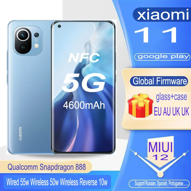 

Xiaomi 11 смартфон с 5,5-дюймовым дисплеем, восьмиядерным процессором Snapdragon 888, 4250 мАч, МП