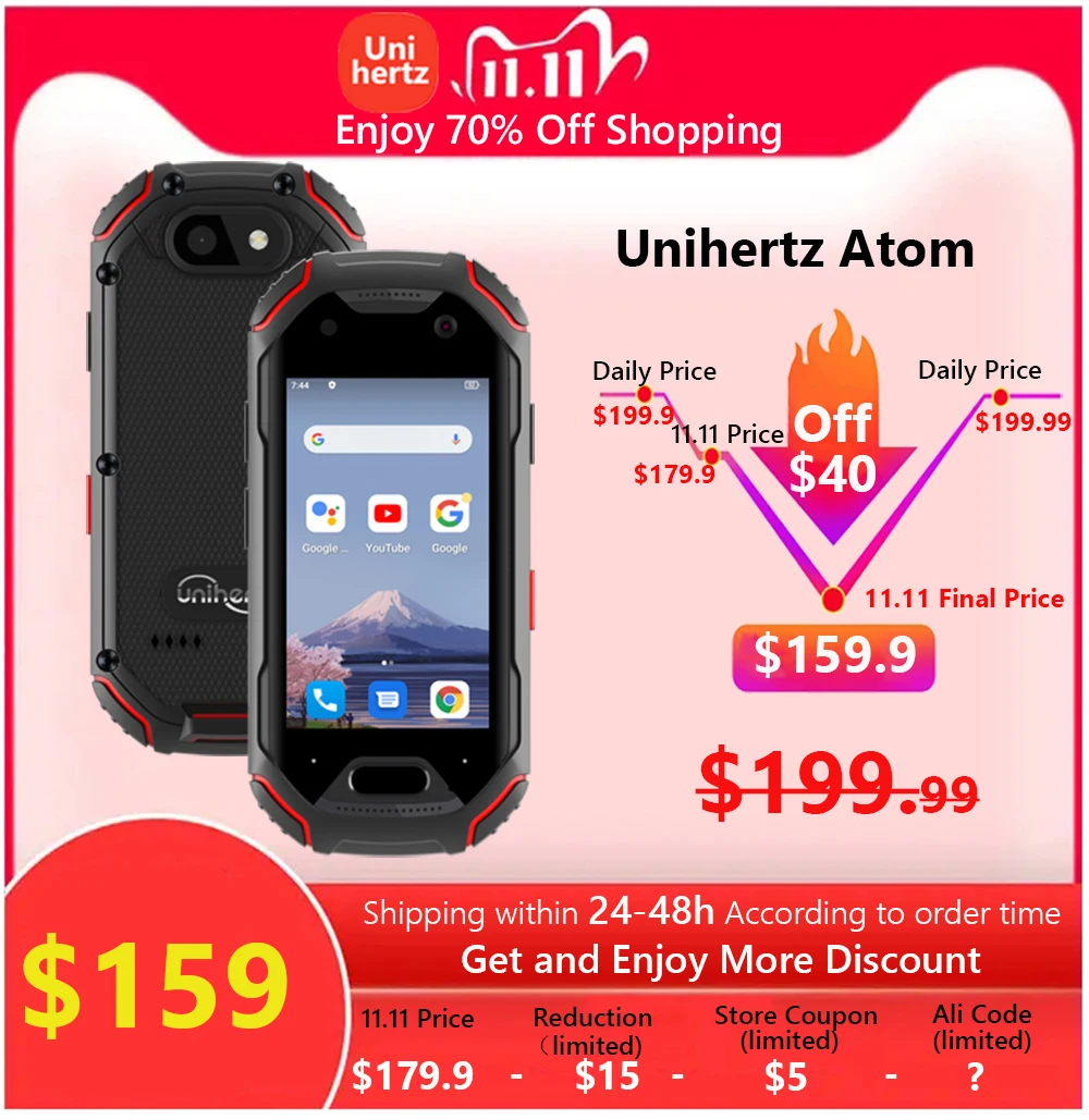 Cena W Magazynie Unihertz ATOM Na świecie Mini Wytrzymały Smartfon 4GB 64GB Android 9 Octa Core 2.45 Cal Odblokowany Telefon Komórkowy 2000mAh NFC