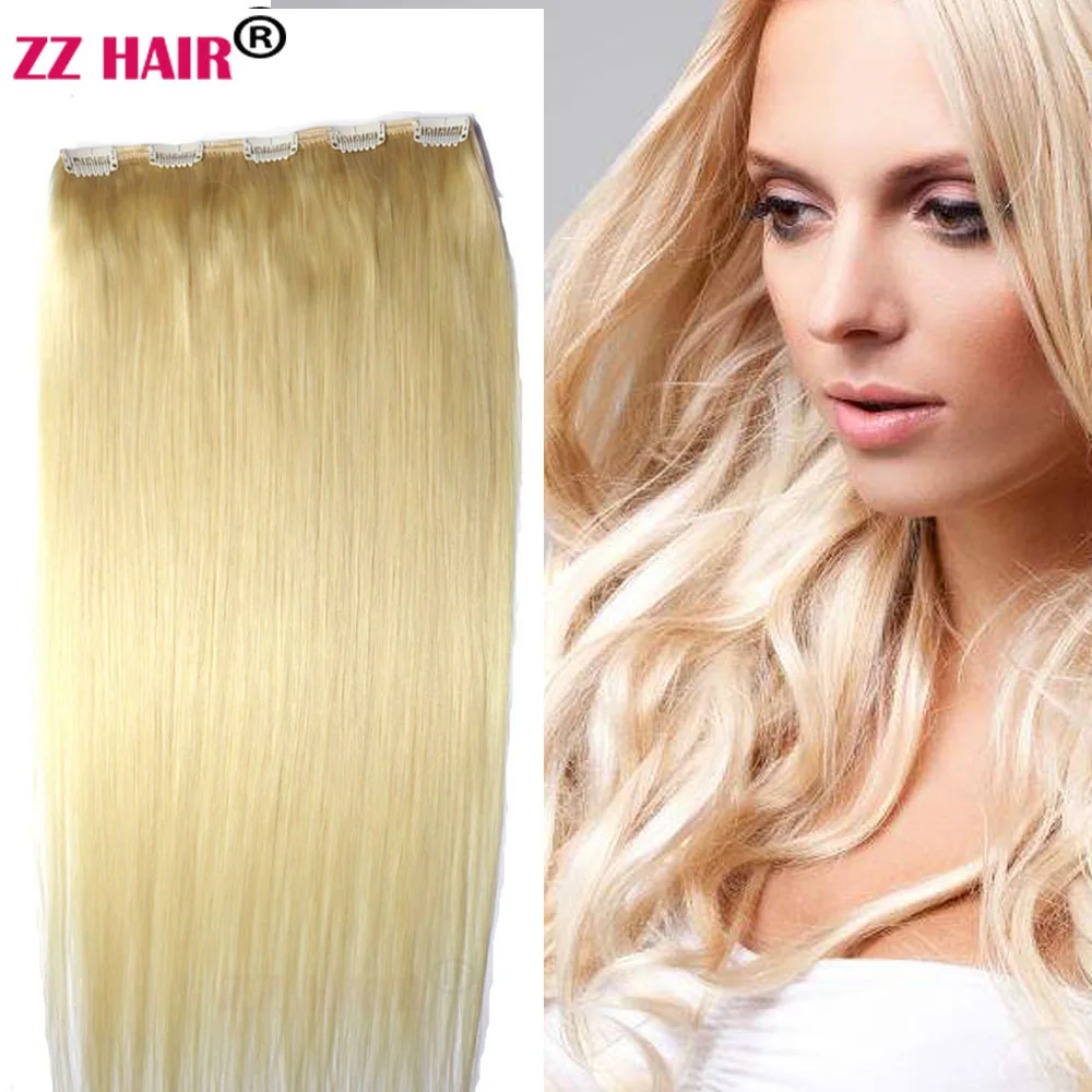 Zzhair 100% Бразильские Заколки Для Человеческих Волос Remy Цельные 16-20 Дюймов Прямые
