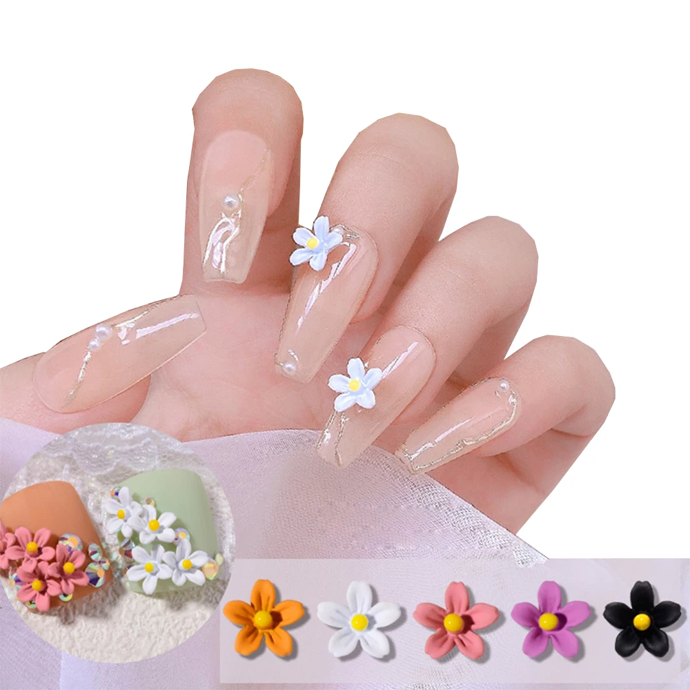 

100Pcs Nail Resin Colorful Flowers Decorations,1Bag(7mm) 3D Mini Flowers Kawaii Nail art Design,Korean-Style Nail art Decoration