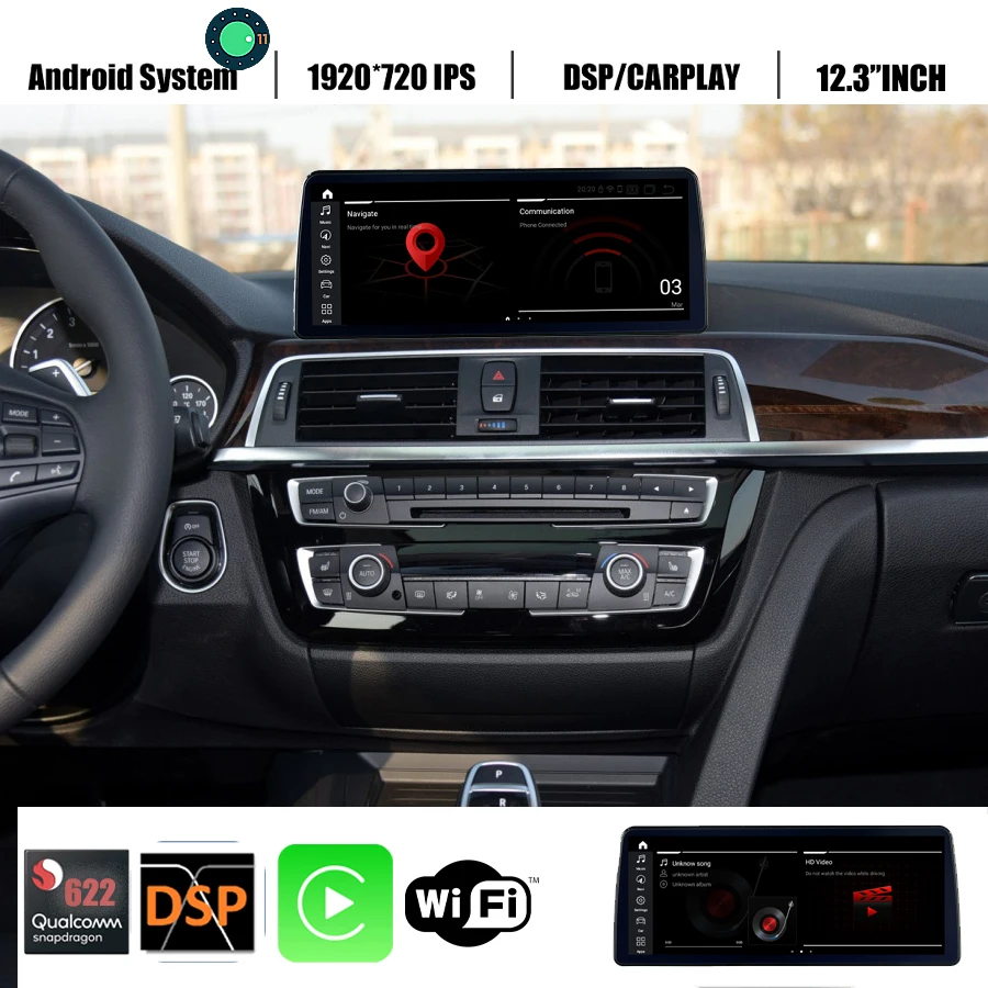 

12.3''Android 11 Car GPS Player For BMW 3 4 Series F30 F31 F32 F33 F34 F35 F36 Auto Radio Stereo Qualcomm662 NBT 8G+256G Carplay
