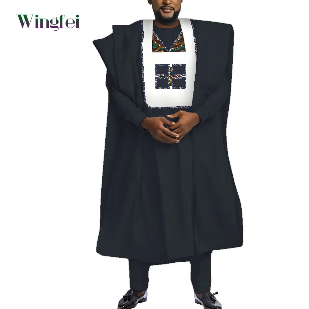 African Clothes for Men 3 Piece Sets Dashiki Agbada Robe Suits Patchwork African Boubou Men Outfit Nigerian Clothes Wyn1621