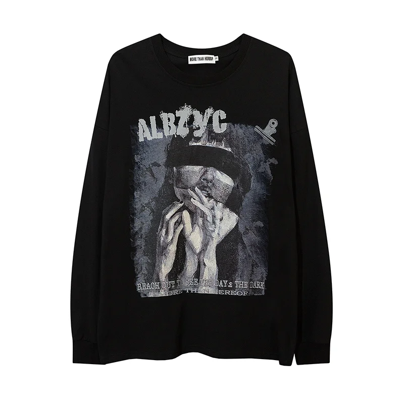 

Autumn Men Hip Hop Long Sleeve T Shirt Streetwear Masked Woman Print Harajuku Tshirt Oversize T-shirt Fashion Cotton Tops Tee