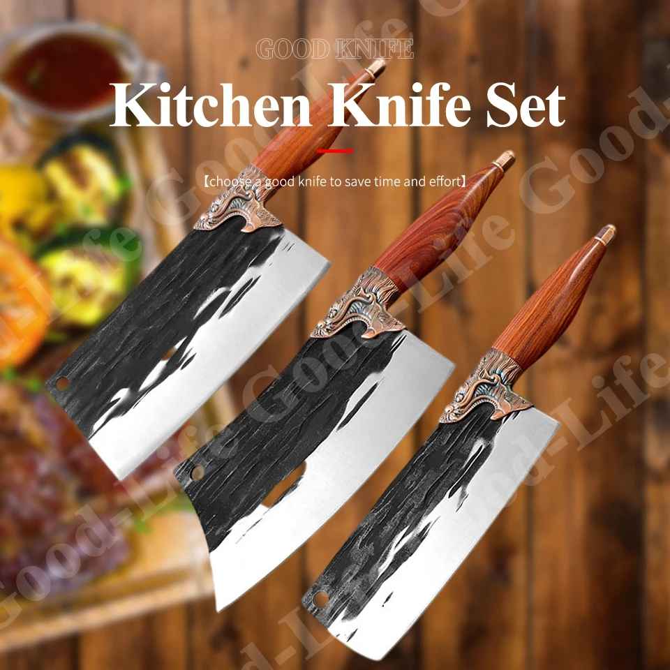 

Kitchen Knives Set Professional Chef Knives Damascus Steel Chinese Knife Set Handmade Forged Chopping Slicing Cleaver Cutter