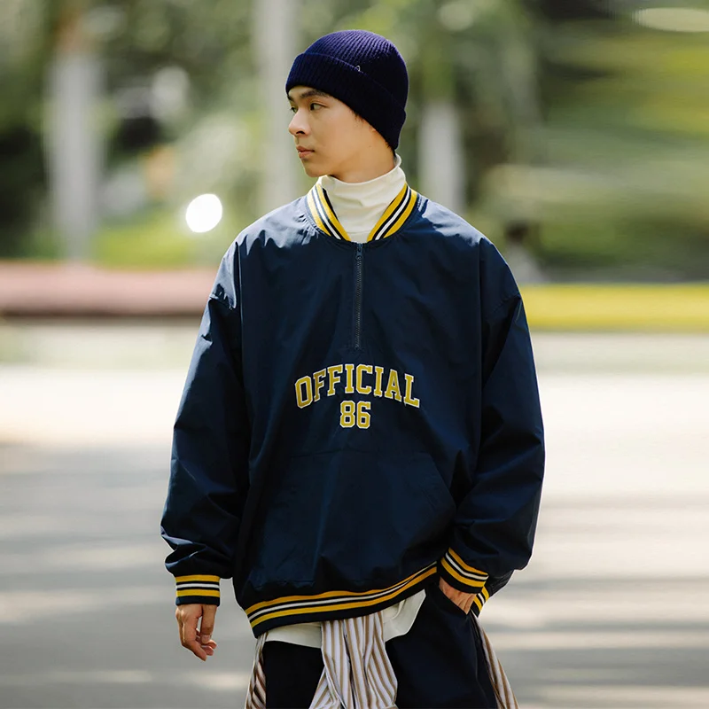 

Men Japan Streetwear Fashion Cityboy Pullover Baseball Jacket Sweatshirt Male Women Hip Hop Oversize Loose Coat Outerwear