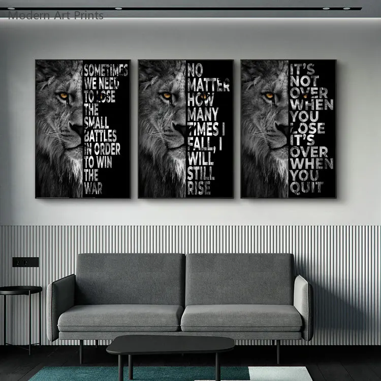 

Lion Poster Animal Canvas Painting Inspirational Quotes Quote Wall Decor Painting Wall Art Picture Living Room Decor Frameless