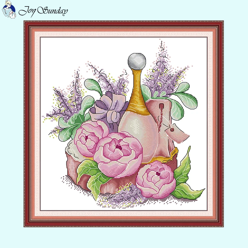Пион Духи Joy Sunday Цветочные наборы для вышивки крестом Aida 14 16 11CT Белая ткань с