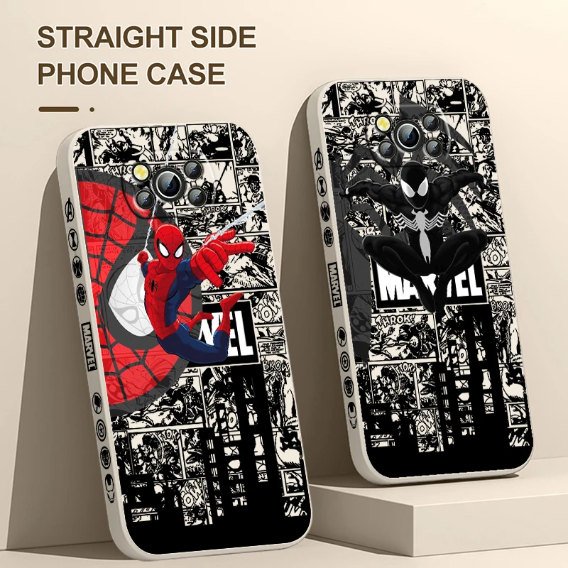 

Marvel Super Cool SpiderMan Xiaomi Poco Phone Case For X4 X3 F4 F3 NFC M5 M4 M3 GT S Pro 4G 5G Liquid Left Rope Cover