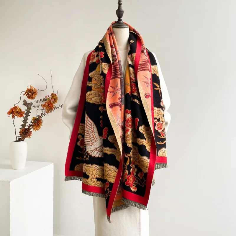 Красочный мультяшный кот 2024 новый роскошный зимний толстый теплый длинный шарф с