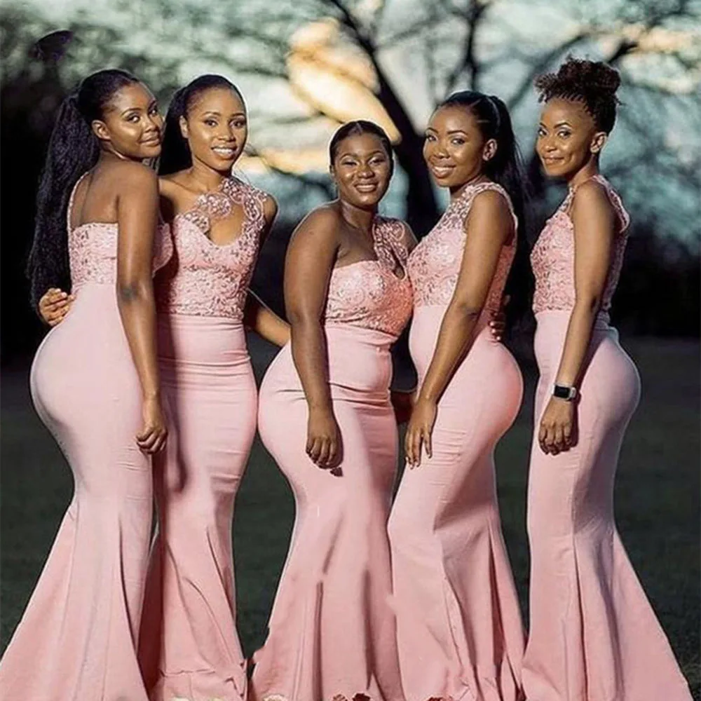 

2022 Pink Mermaid Bridesmaid Dresses Long Dress for Wedding Party Satin One Shoulder Dresses Sexy Backless Gown