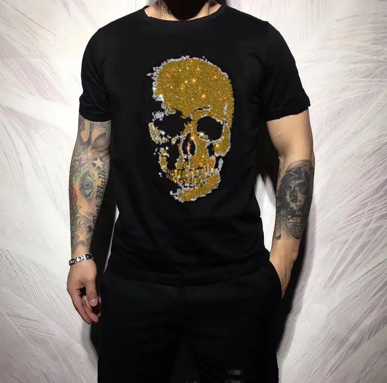 Футболка со стразами Plein ali модный цветной пуловер футболки с рукавами верхняя