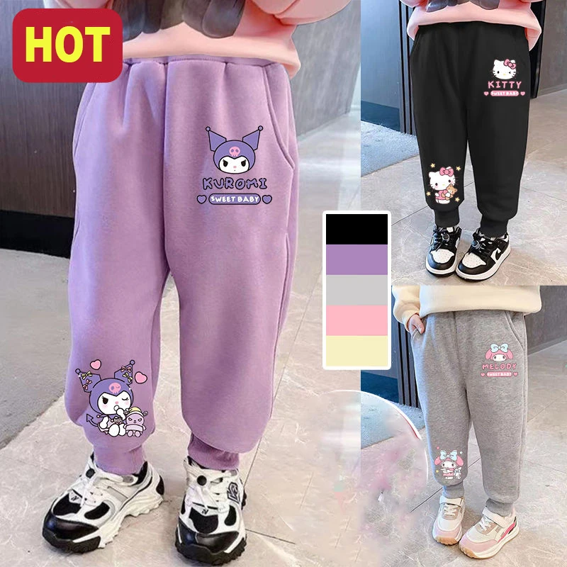 

23 Sanrio Children Hello Kitty Casual Pants for Kids Girl Anime Figure Kuromi Sweatpants Hot Loose Sweet Cute Cartoon New Style