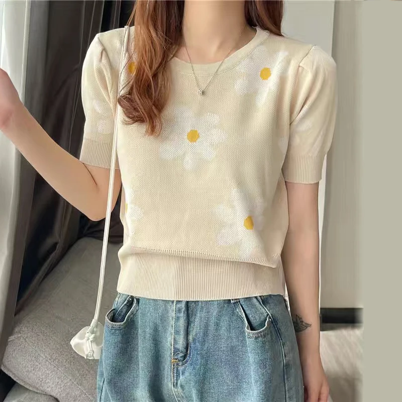 Яркие шелковые трикотажные футболки в Корейском стиле женский летний