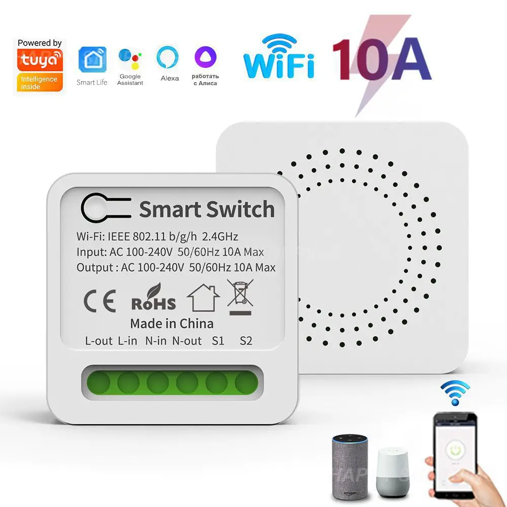 

Diy Smart Home Wireless Switch Tuya Wifi Switches Support 2-way Control Mini Breaker Module 10a 16a