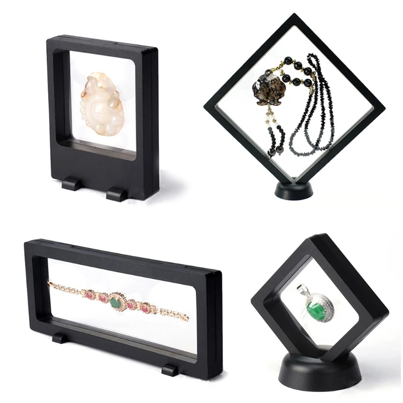 

Jewelry Ring Earrings Bracelet Protection Case Membrane Frame Necklace Display Holder Stones Coin Floating Stand Box