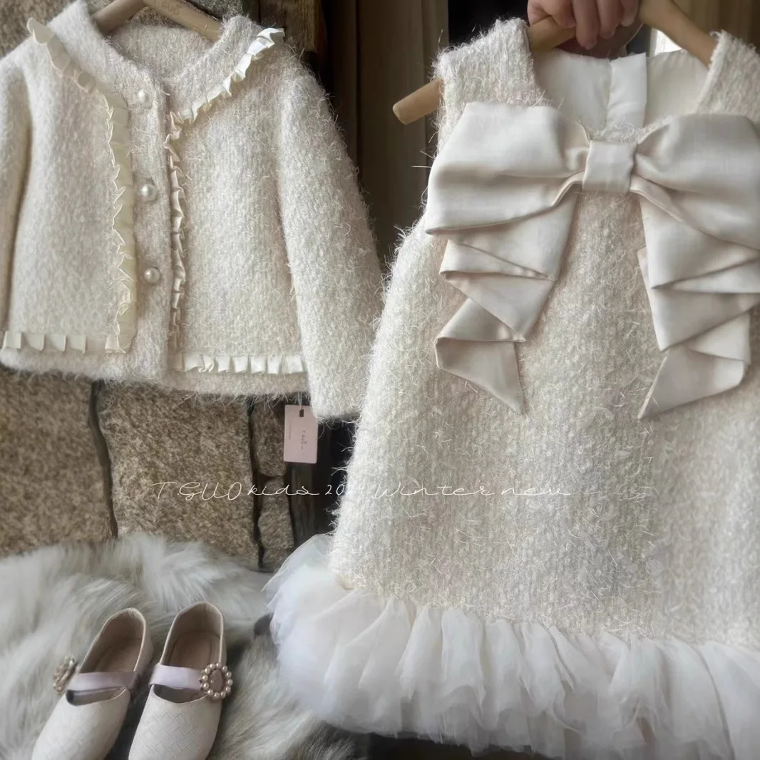 Комплекты для маленьких девочек изящный стиль элитное пальто тюлевое платье без