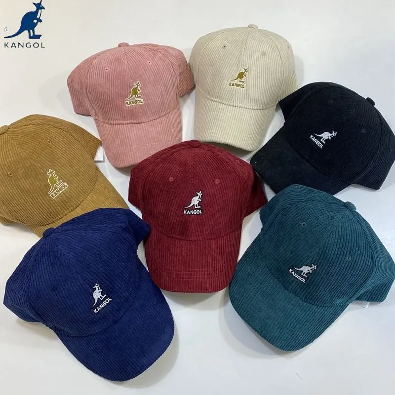 

New 2023 KANGOL Couple Color Matching Embroidery Corduroy Baseball Cap Extended Brim Cap Fashion Design Kangaroo Hat