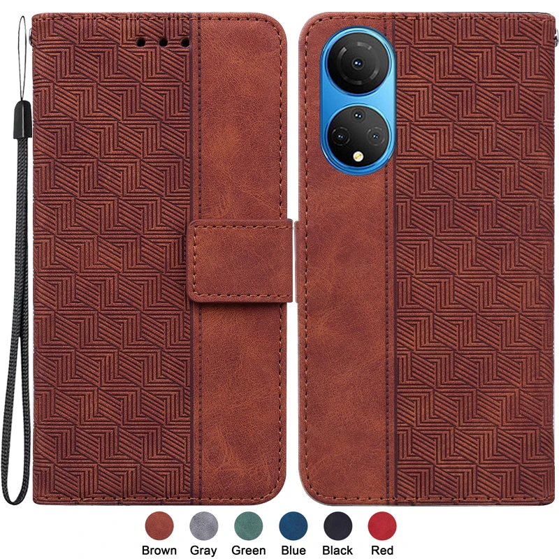 

For Huawei Honor X7 Capa for Funda Huawei Honor X8 Huawei Honor X9 5G Case Fashion Magnetic Geometric Textile Wallet Book Cover