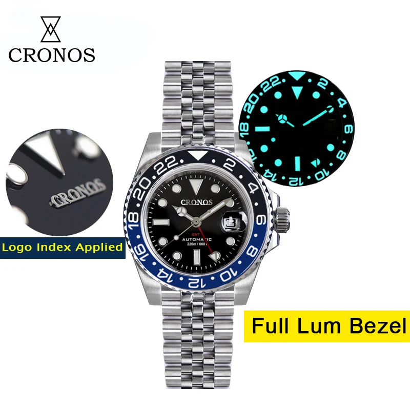 

CRONOS GMT Watches Bidirectional Bezel Men's Mechanical Watch Sapphire Crystal Luxury Top Brand 200M Waterproof Business Clock