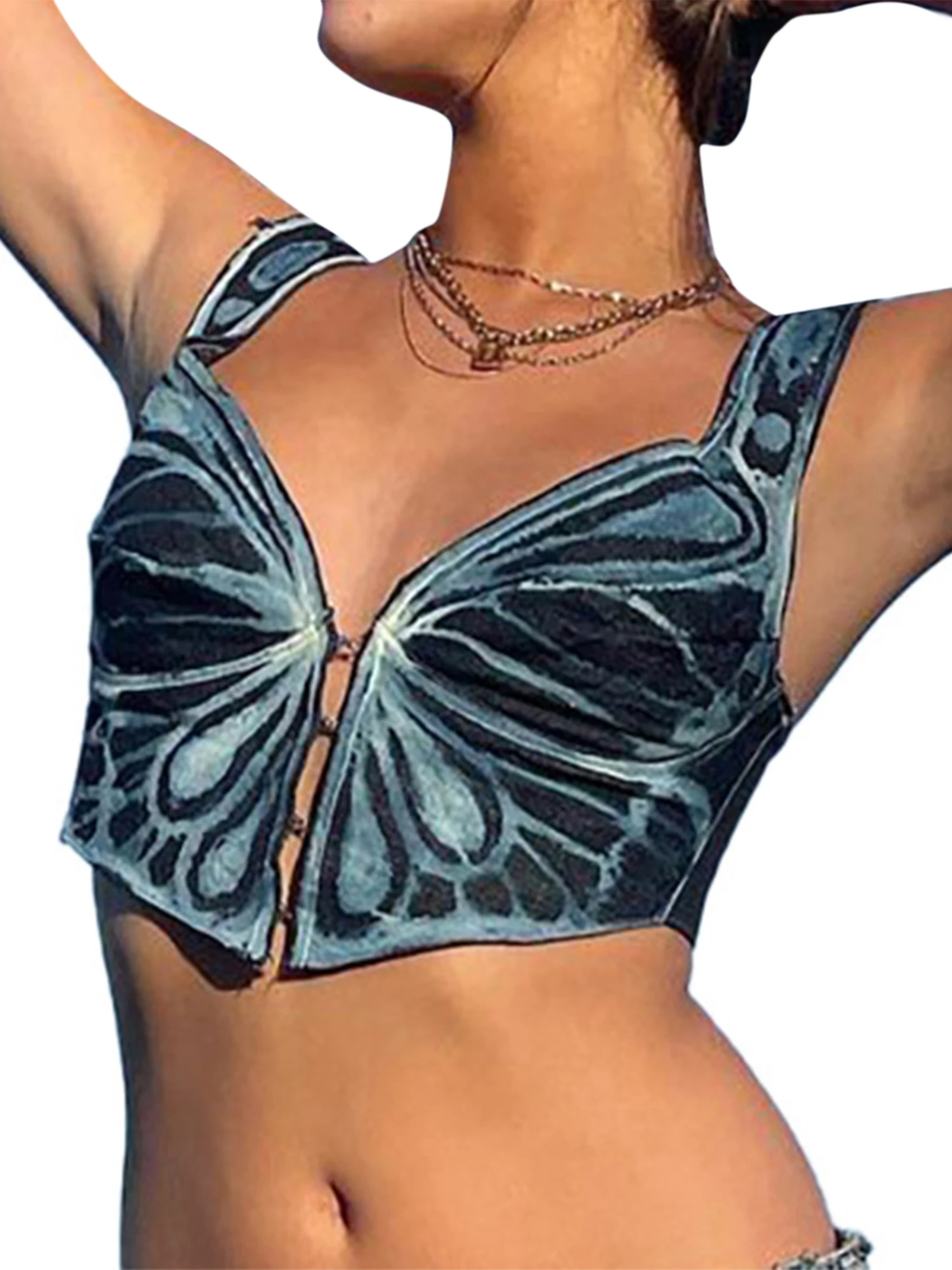 

Женский укороченный топ с бабочкой, V-образным вырезом и широкими бретельками