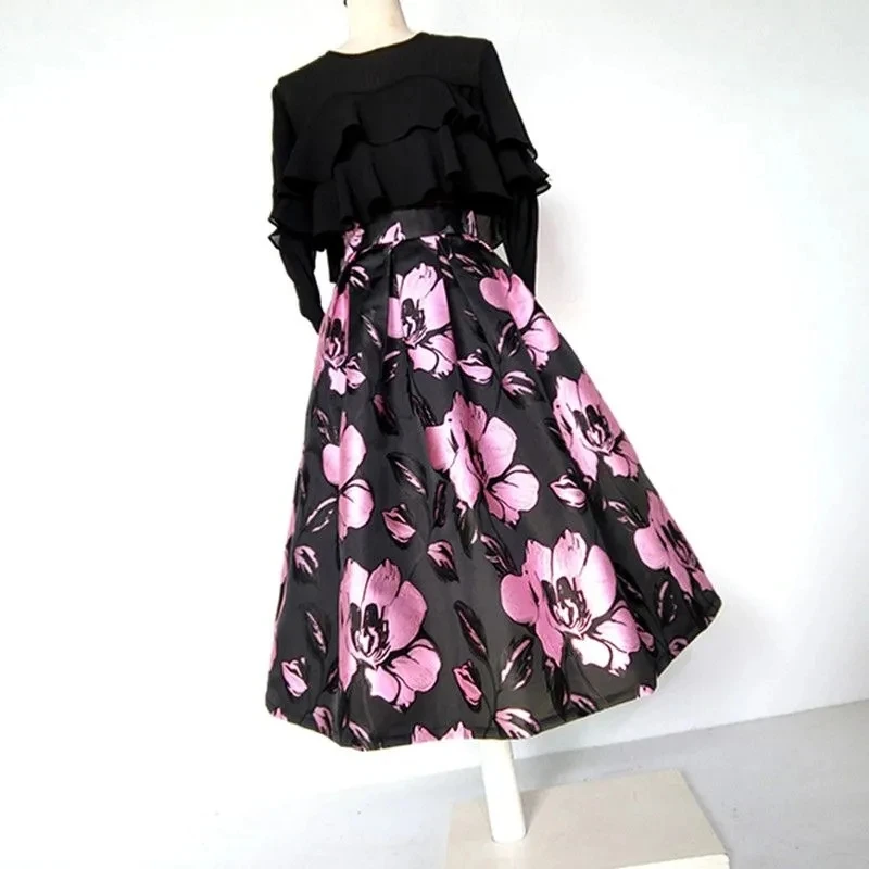 Женская плиссированная Жаккардовая юбка элегантная винтажная миди А-силуэта с