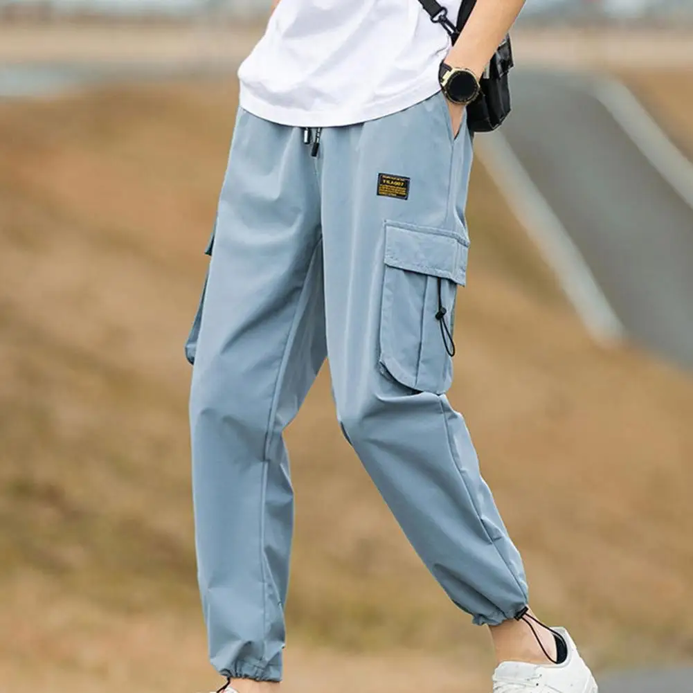 

Men Cargo Pants Loose Type Elastic Waist Hip Hop Ankle-banded Drawstring Jogger Pants Daily Clothes