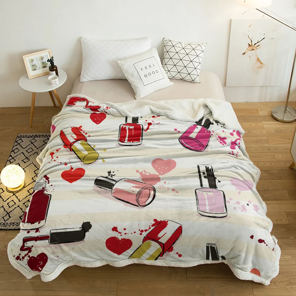 

Makeup Cosmetic Polish Female Cartoon Lamb Cashmere Fleece Blanket Home Bed Sofa Winter Sherpa Bedding Kids Thick Bedspread