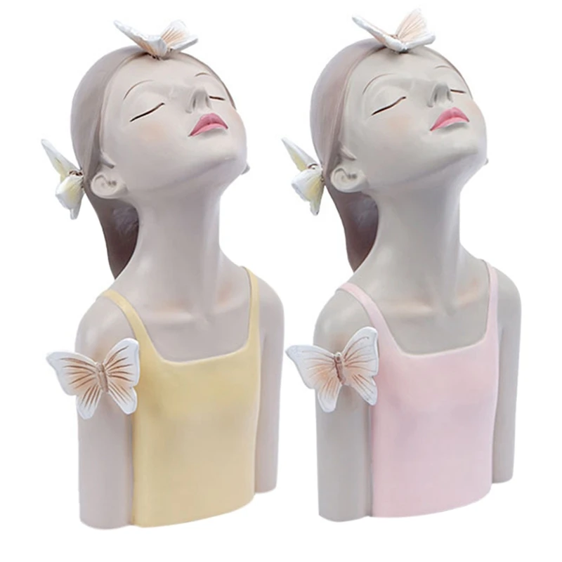 

Butterfly Fairy Figurines Girl Figurines Resin Tabletop Statues Creative Characters With Metal Gold Tray Home Decor