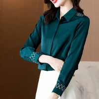 2022 spring autumn professional satin shirt long sleeve fashion temperament design top blouse office lady clothes