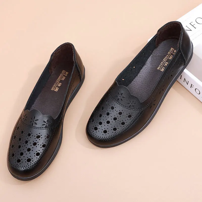 Women Loafers Fashion Summer Casual Shoes Leather Slip-on Ballet Flats Woman Luxury Hollow Out Breathable Women's Moccasins
