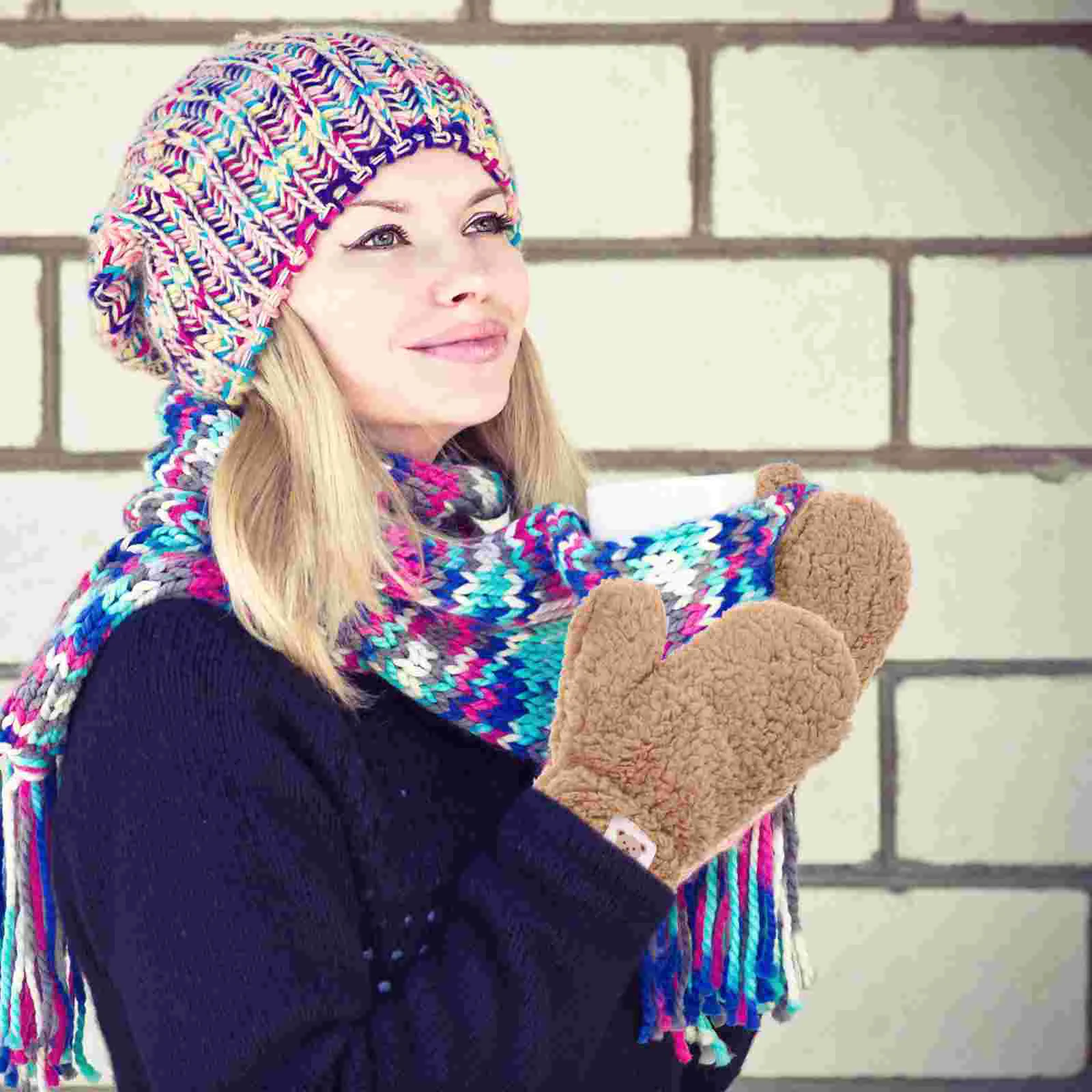 

1 Pair Cartoon Mittens Winter Warm Gloves Thicken Plush Mittens for Teen Girls