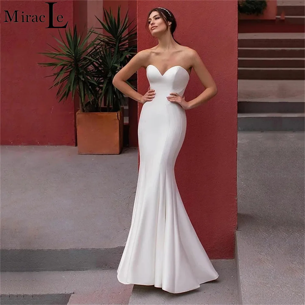 

Mermaid Strapless Wedding Dresses Sweetheart Sleeveless For Women Bride Simple Floor Length Backless Beach Summer Robe De Mariée
