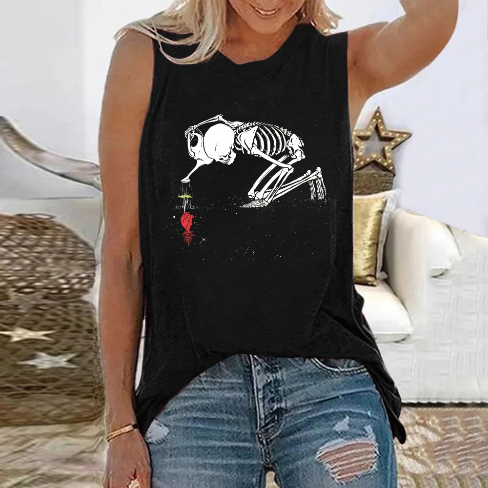 

Женская Винтажная футболка с забавным принтом черепа Seeyoushy, свободная футболка оверсайз без рукавов с круглым вырезом, уличная одежда 90-х го...