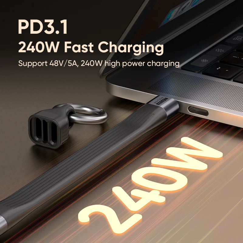 Фото NNBILI USB4.0 Кабель даты Портативный брелок 240 Вт 5 А Кабель USB C для быстрой зарядки 40 Гбит/с Передача данных 8K 60 Гц Видеодисплей ﻿ №2