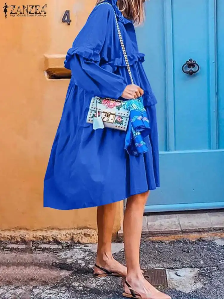 

Модные вечерние женские элегантные свободные платья для праздника, женское богемное Платье До Колена ZANZEA, Осеннее однотонное лоскутное пла...