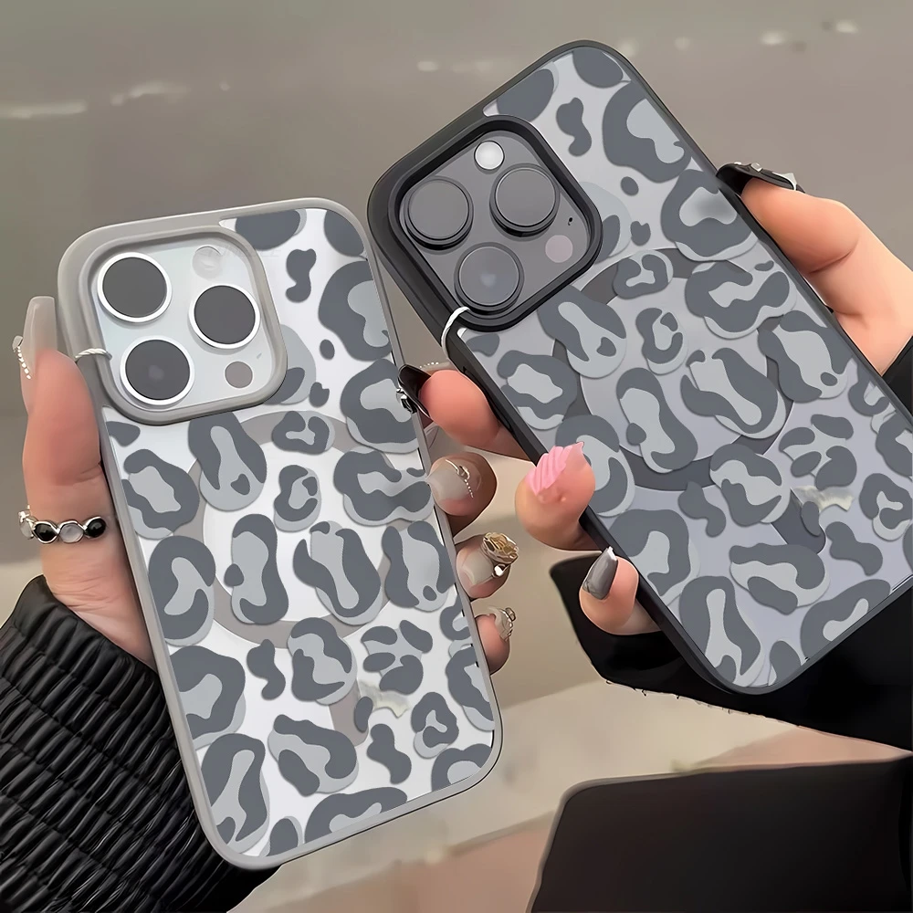 Фото Черный чехол с леопардовым принтом для iPhone 13, чехол для iPhone 17, 15, 11, 14, 12, 16 Pro Max Air Clear, чехол для беспроводной зарядки Magsafe №3