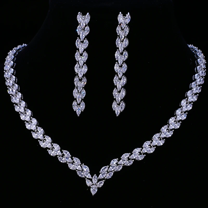 

smvp Emmaya Exquisite Cubic Zirconia Wedding Party Jewelry Set Gold Color High Quality CZ Bridal Necklace Earring