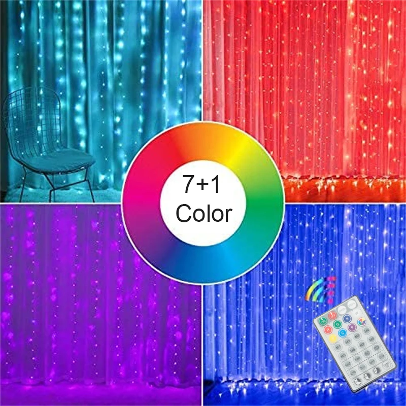 

СВЕТОДИОДНАЯ Гирлянда-занавеска, 3 м, RGB, USB, 7 + 1 цветов