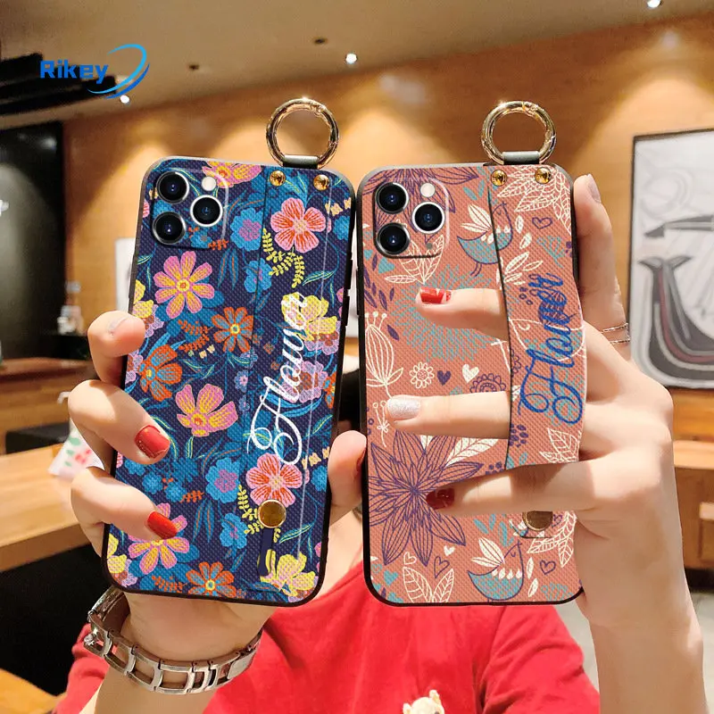 

Rikey For Samsung A03 A02S case wrist strap A52 A73 silicone A22 A32 embossed A12 A42 mobile phone case luxury business