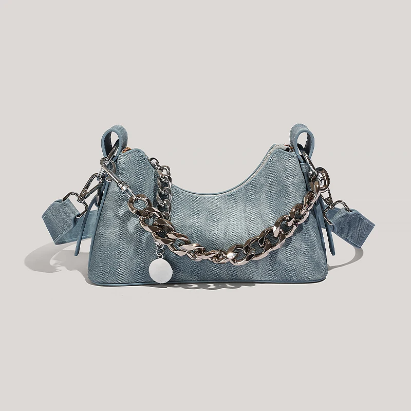 

Advanced retro denim underarm bag for women 2023 New French niche chain shoulder bag Versatile crossbody crescent bag