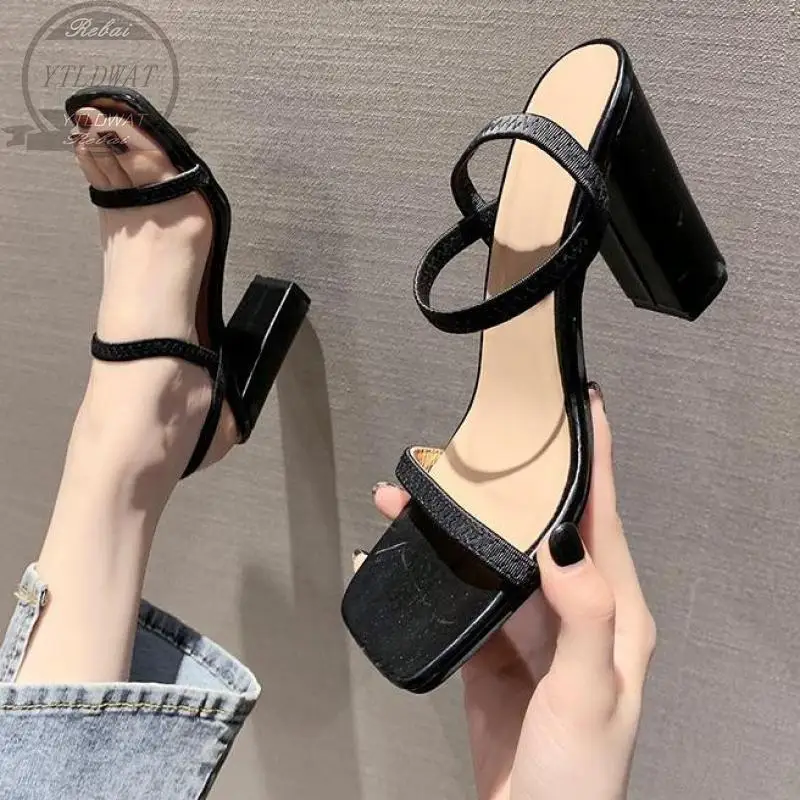 2022 Drop High Heels Sandals Womens Square Open Toe Heeled  Sexy Party Pumps Hot Sale New Summer Candy Color Shoes Mujer