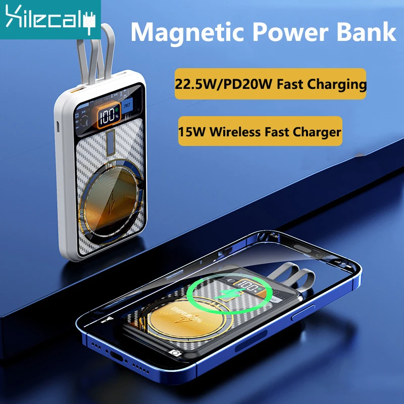 

20000mAh Magnetic Wireless Charger Power Bank Built in Cable PD22.5W Fast Charging for iPhone 14 Huawei Xiaomi Samsung Powerbank