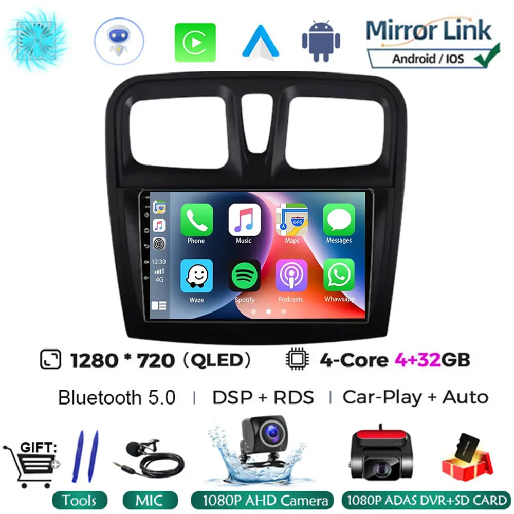 

Автомагнитола на Android 13 для Renault Logan 2 Sandero 2 2014 -2019, мультимедийный видеоплеер с GPS-навигацией, Carplay, Wi-Fi, BT, без DVD