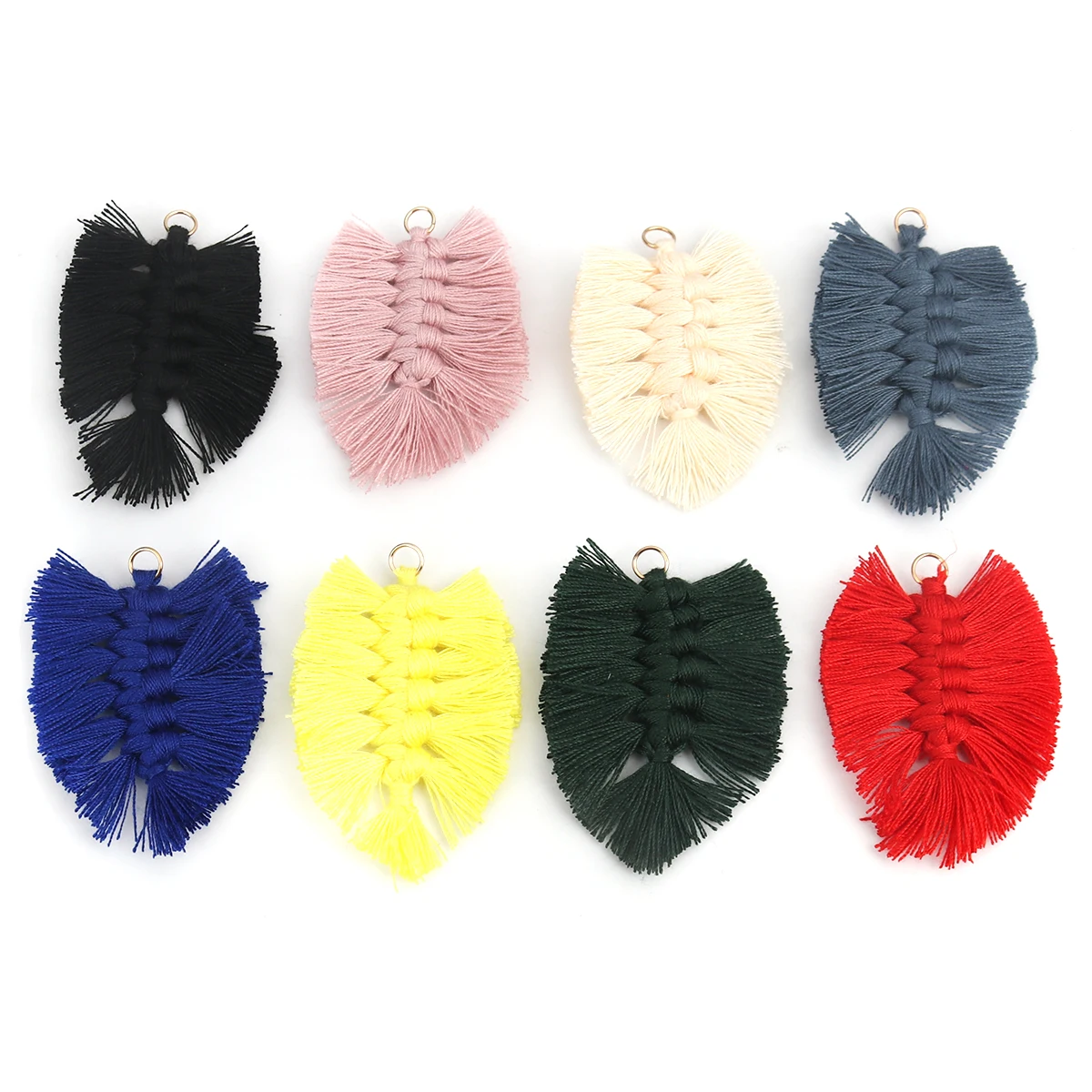 

Handmade Multicolor Leaf Tassel Charms Polyester Woven Pendants 6cm x 4cm For For DIY Earring Jewelry Handmade Making, 5 PCs