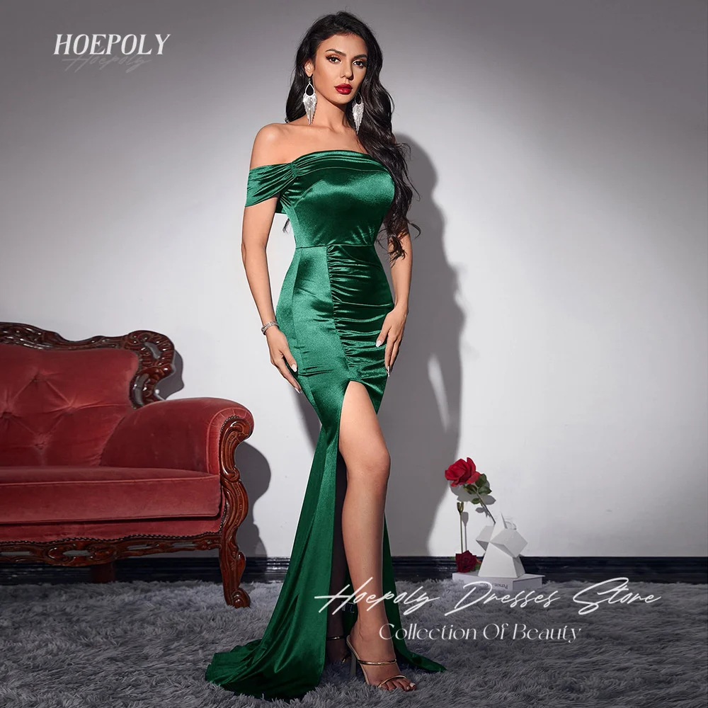 

Hoepoly Off The Shoulder Elegant Trumpet USA Euro Evening Dresses High Split Formal Occasion Floor-Length Prom Gown For Women