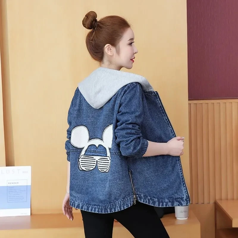 

Versatile Embroidered Denim Jacket For Women's Clothing Spring Autumn 2023 New Coat loose Hooded Zip Jeans Jacket Female Outwear