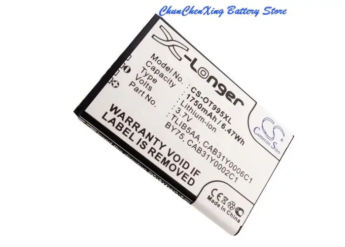 Высококачественный аккумулятор Cameron Sino 1750 мАч BY75 CAB31Y0006C1 TLIB5AA TLiB5AD для TCL/Alcatel A860 A968